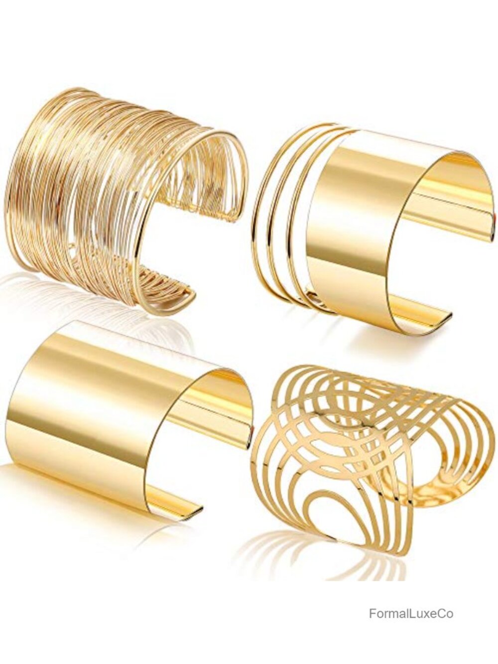 4 Pcs Cuff Bangle Bracelet Set - Open Wide Wire Wrist Cuff Wrap Bracelets for